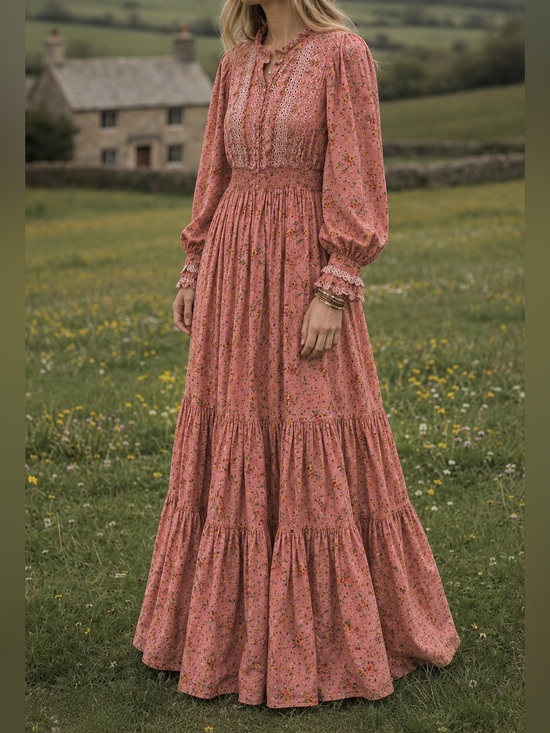 Bytimo Dresses & Skirts - Romantic Prairie Floral Cotton Maxi Dress Embroidered Boho Cottagecore